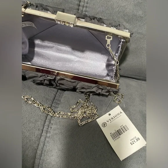 Versona Gray/Silver Floral Sequin Clutch Bag Removable Straps NWT - Picture 8 of 11